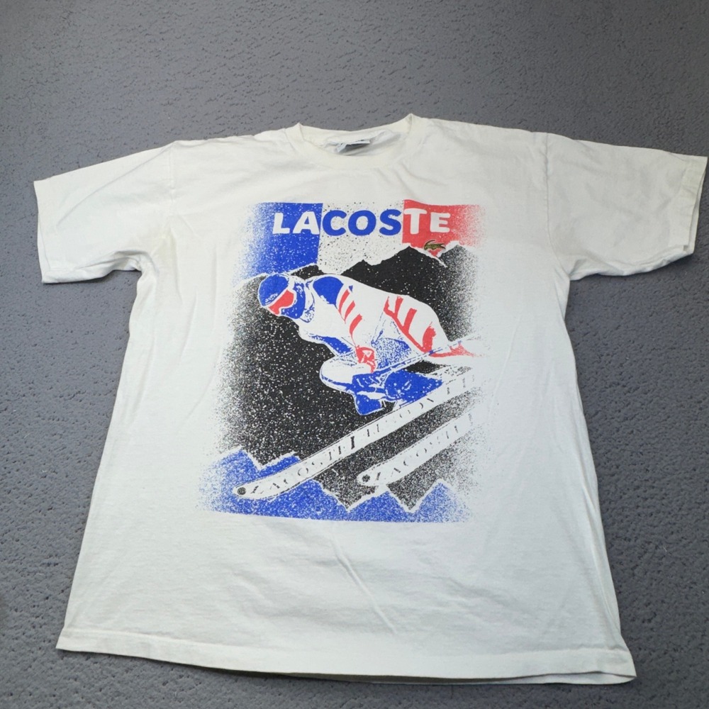 Vintage Lacoste Shirt Mens Medium White France Flag Ski Graphic USA 90s